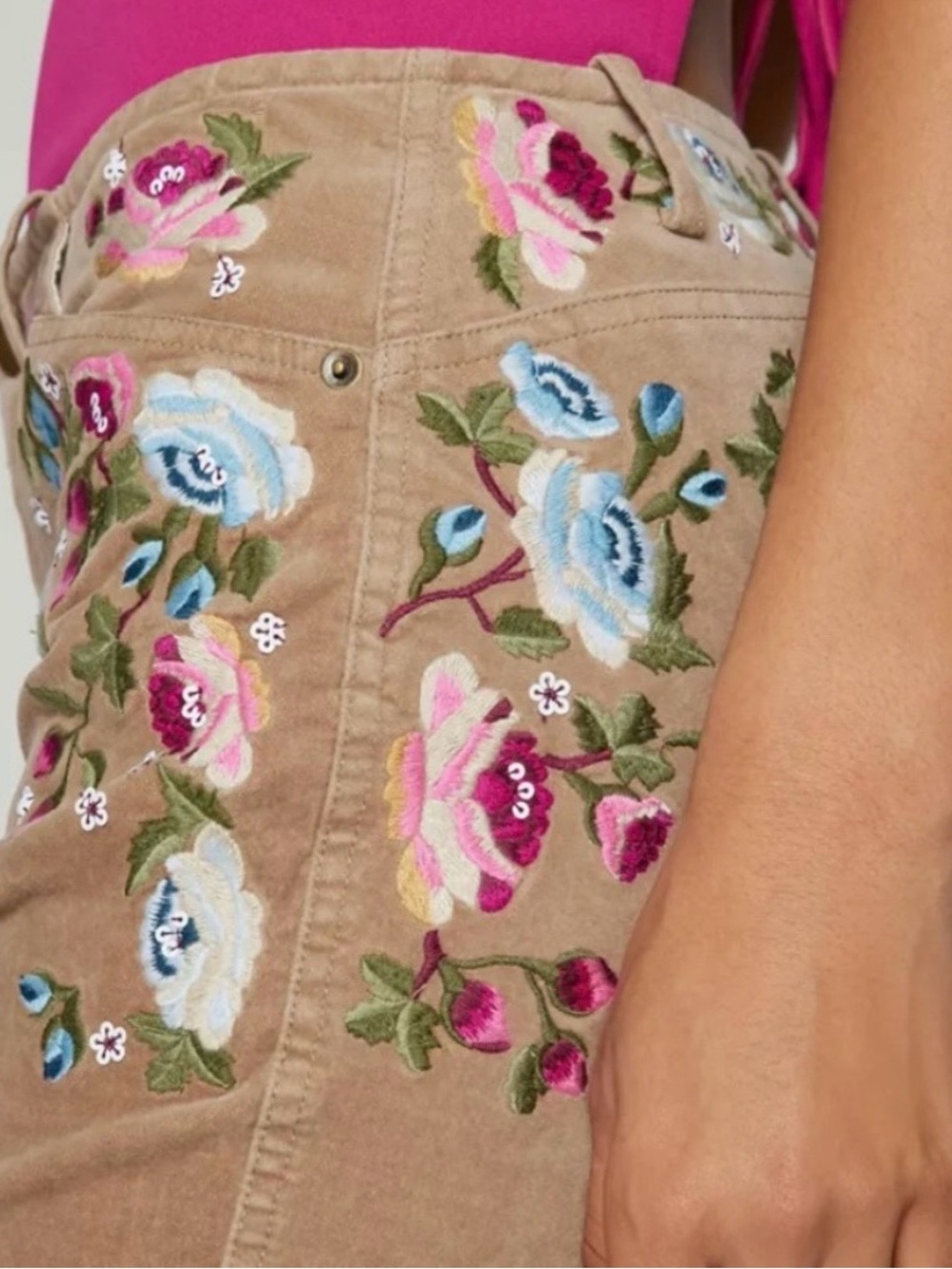 Kimchi Blue Brown Corduroy Flare Pants with Floral Embroidery - Picture 4 of 8